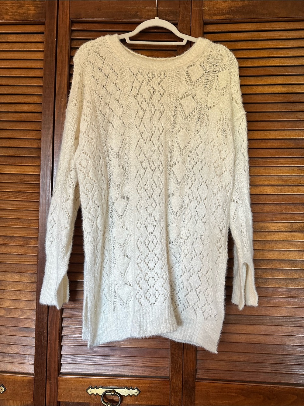 Pilcro for Anthropologie Cream Distress Stitch Longline Side Slit Sweater sz L - Picture 7 of 15